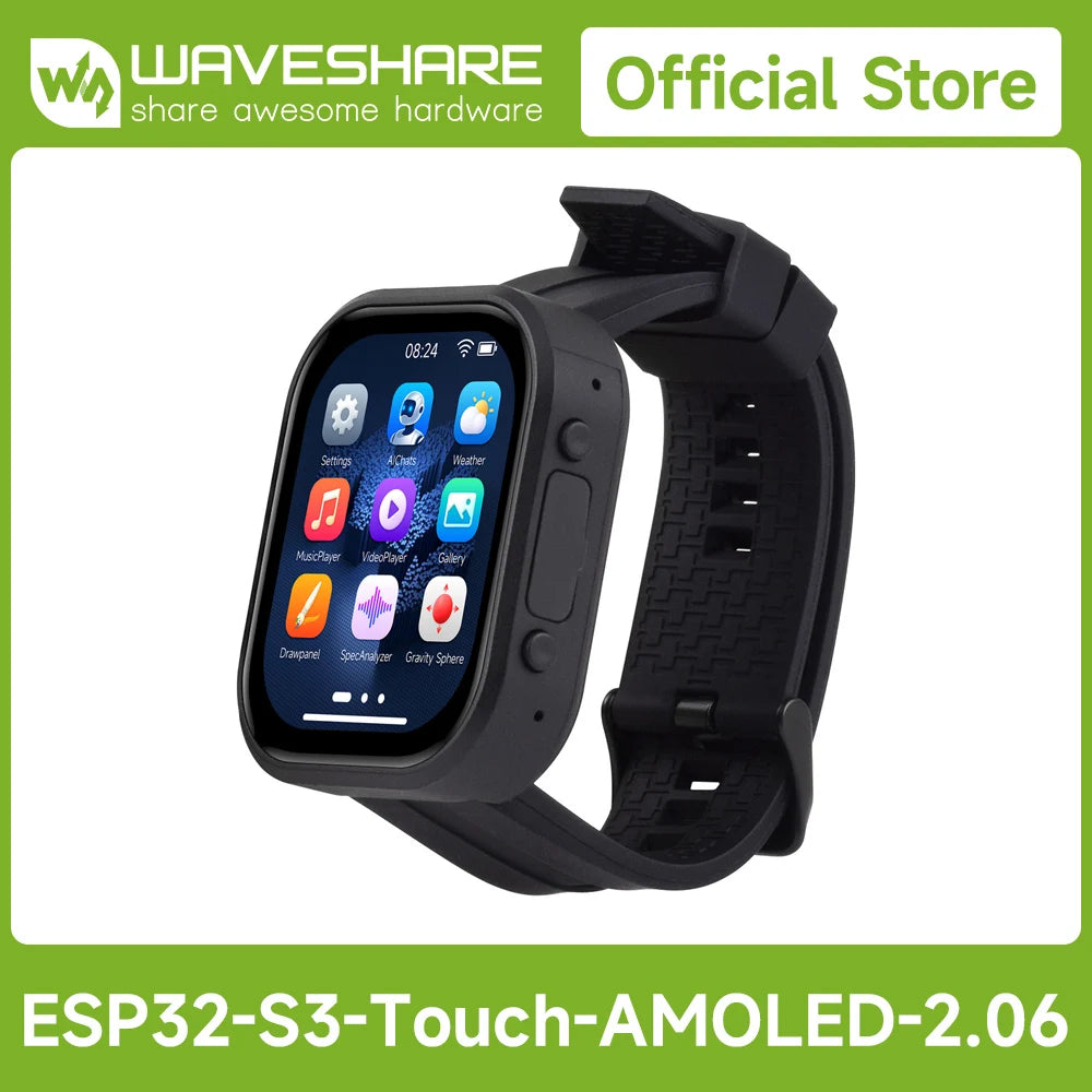 Waveshare ESP32-S3 2.06inch AMOLED Touch Watch Development Board, 32-bit LX7 Dual-core, Onboard Dual Digital Microphones Array