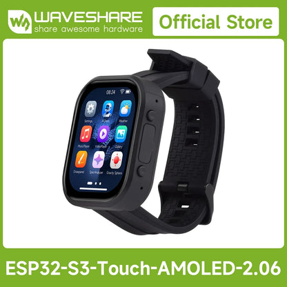 Waveshare ESP32-S3 2.06inch AMOLED Touch Watch Development Board, 32-bit LX7 Dual-core, Onboard Dual Digital Microphones Array
